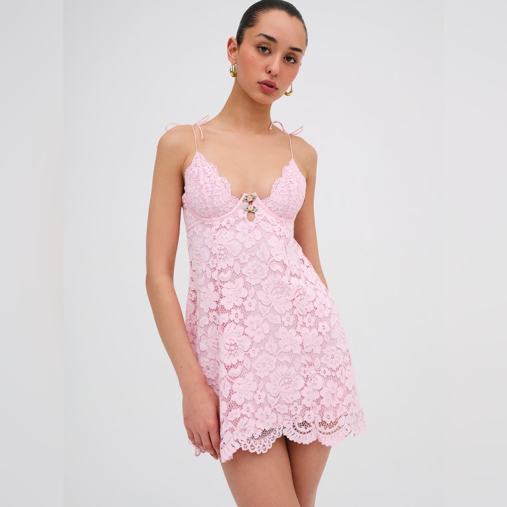 FOR LOVE & LEMONS Creamsicle Lace Slip Dress in Pale Pink
